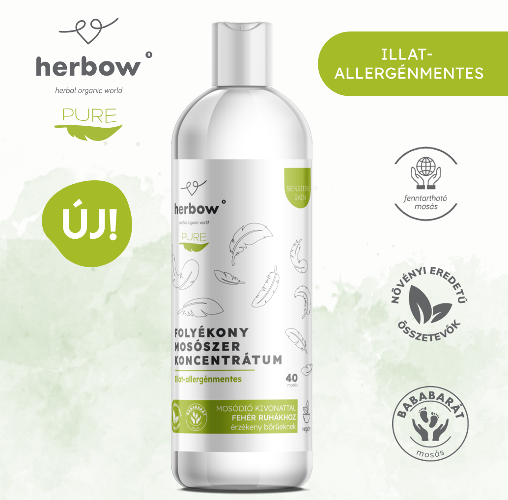 Herbow Pure sensitive skin Illat-allergénmentes <br> folyékony mosószer koncentrátum <br> fehér ruhákhoz <br> 1000 ml