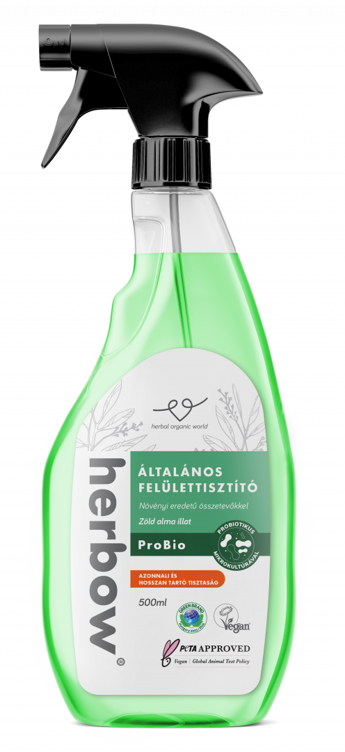 ÚJ! Herbow Általános felülettisztító Probiotikus Spray & Wipe - zöld alma illattal <br> 500 ml